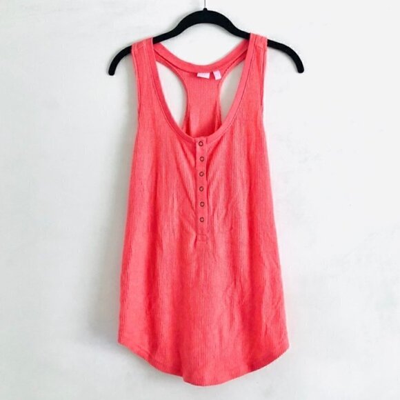 Make + Model Tank Top S Flannel Sleep Coral Ribbed Racerback - Picture 3 of 9